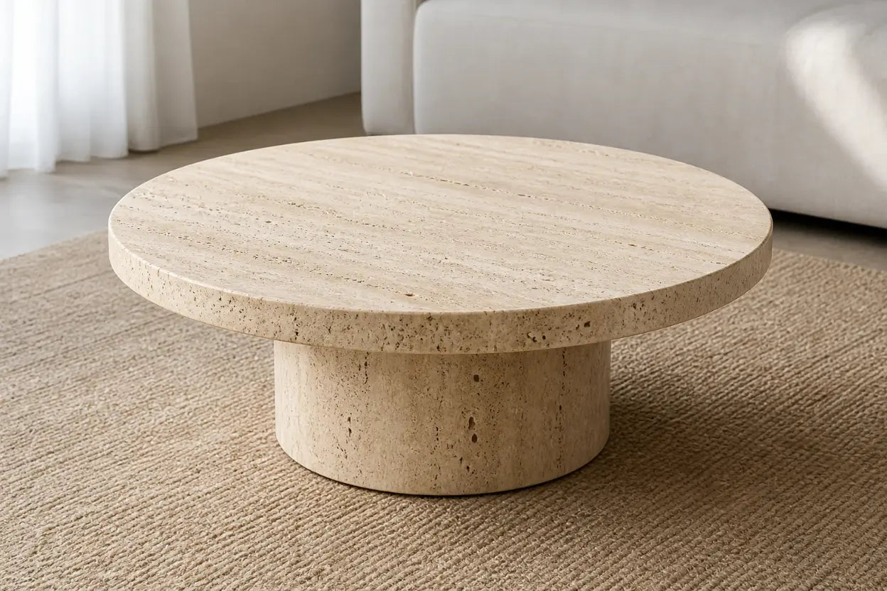 Guide 2026 : Tout savoir sur la table basse ronde en travertin Hawali Home