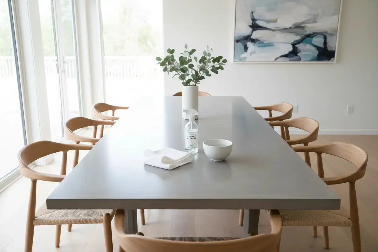 Table à manger effet béton ciré : 7 astuces pour l’entretenir facilement Hawali Home