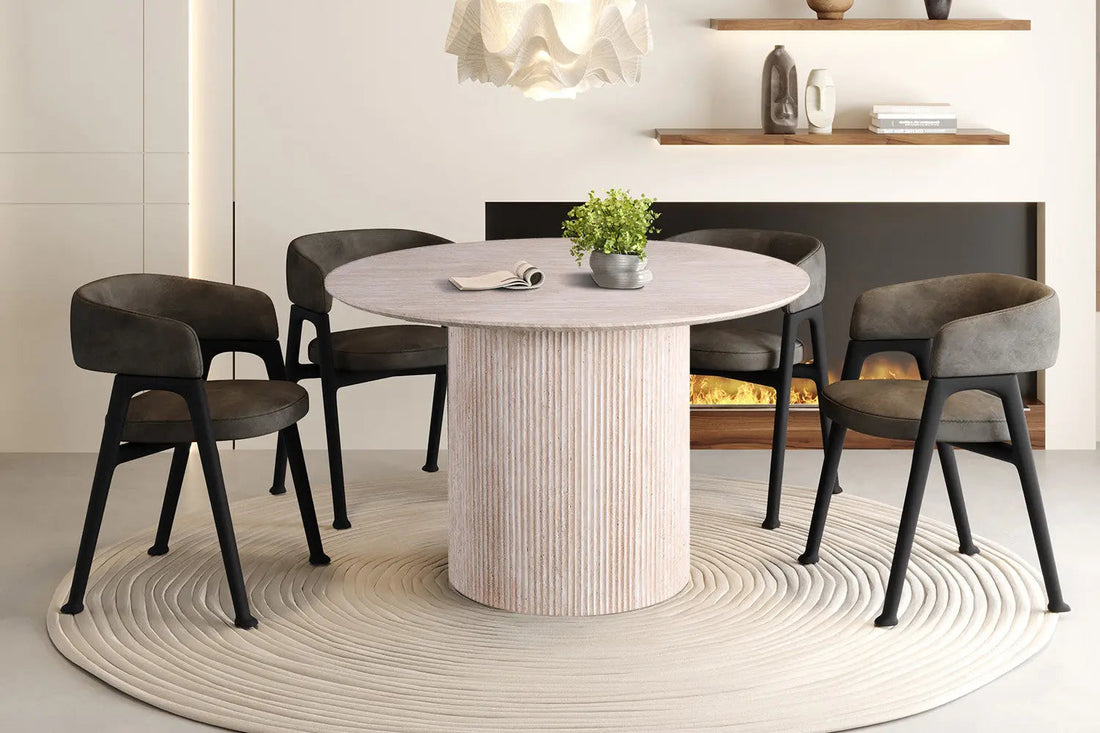 Table ronde effet travertin : 5 idées déco pour un salon élégant - Hawali Home