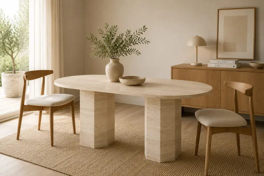 Table travertin et bois : guide complet pour un intérieur élégant en 2026 Hawali Home