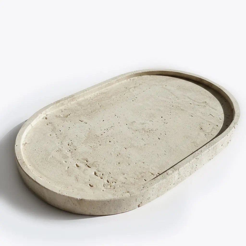 Plateau Décoratif en Travertin - 20 cm Hawali Home