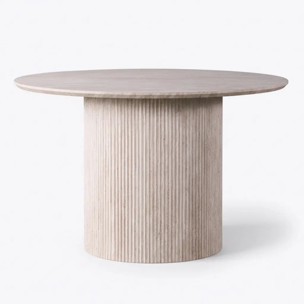 Table à Manger Ronde Effet Travertin BOHO - 120 cm Hawali Home