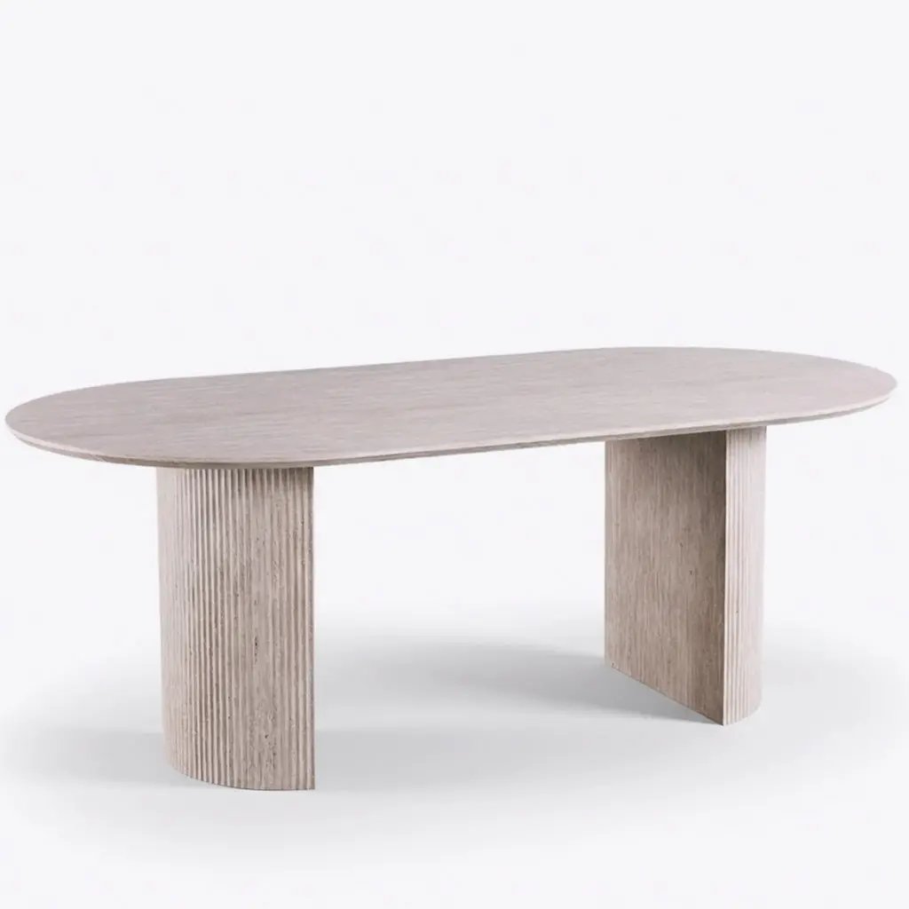 Table à Manger Ovale Effet Travertin Beige EPURE - 200 cm Hawali Home