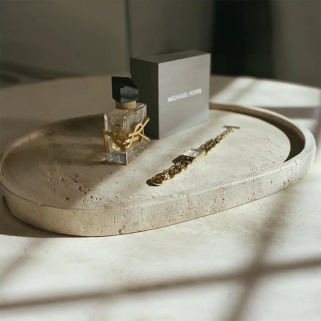 Plateau Décoratif en Travertin - 20 cm Hawali Home