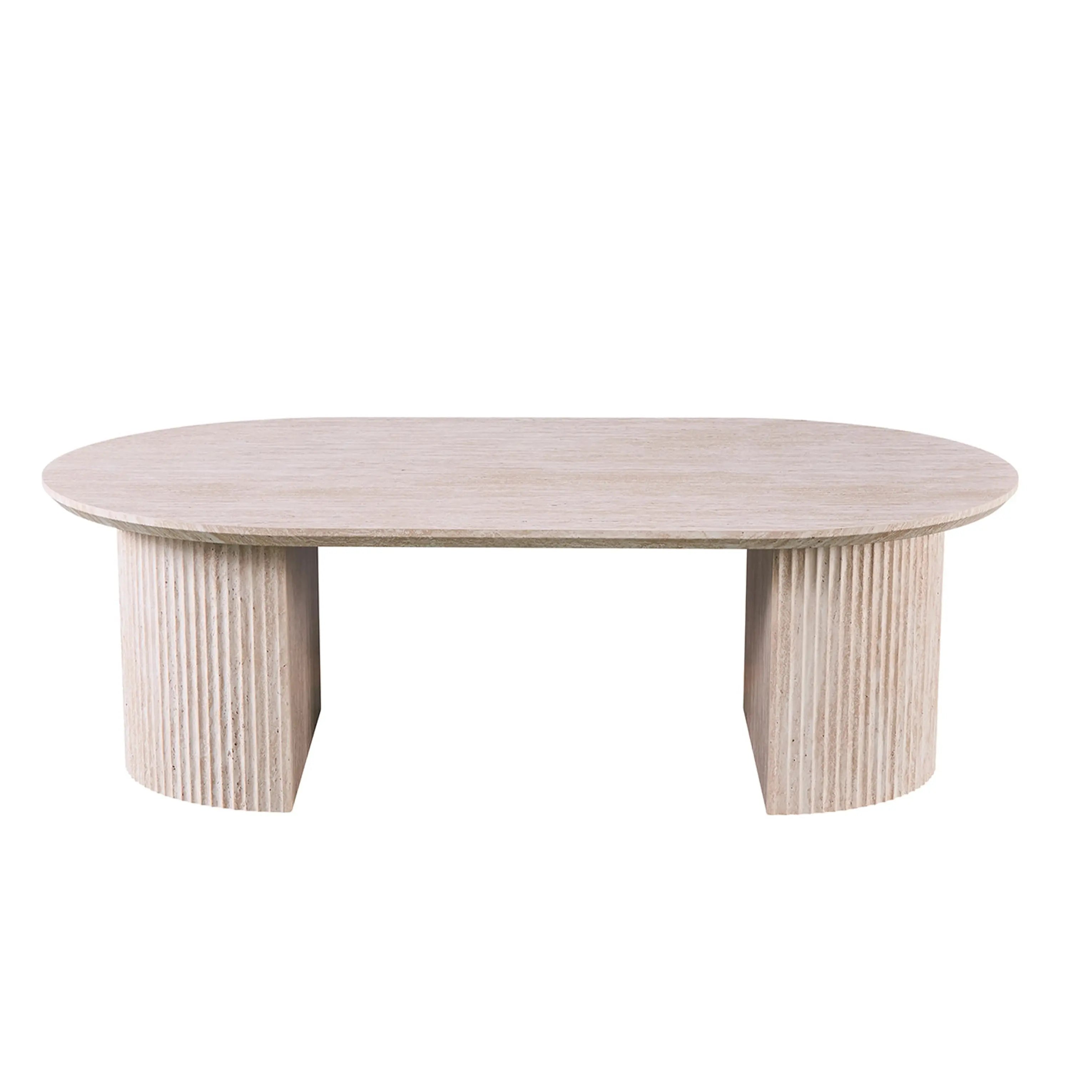 Table Basse Ovale PURE Effet Travertin - 120 x 70 cm Hawali Home