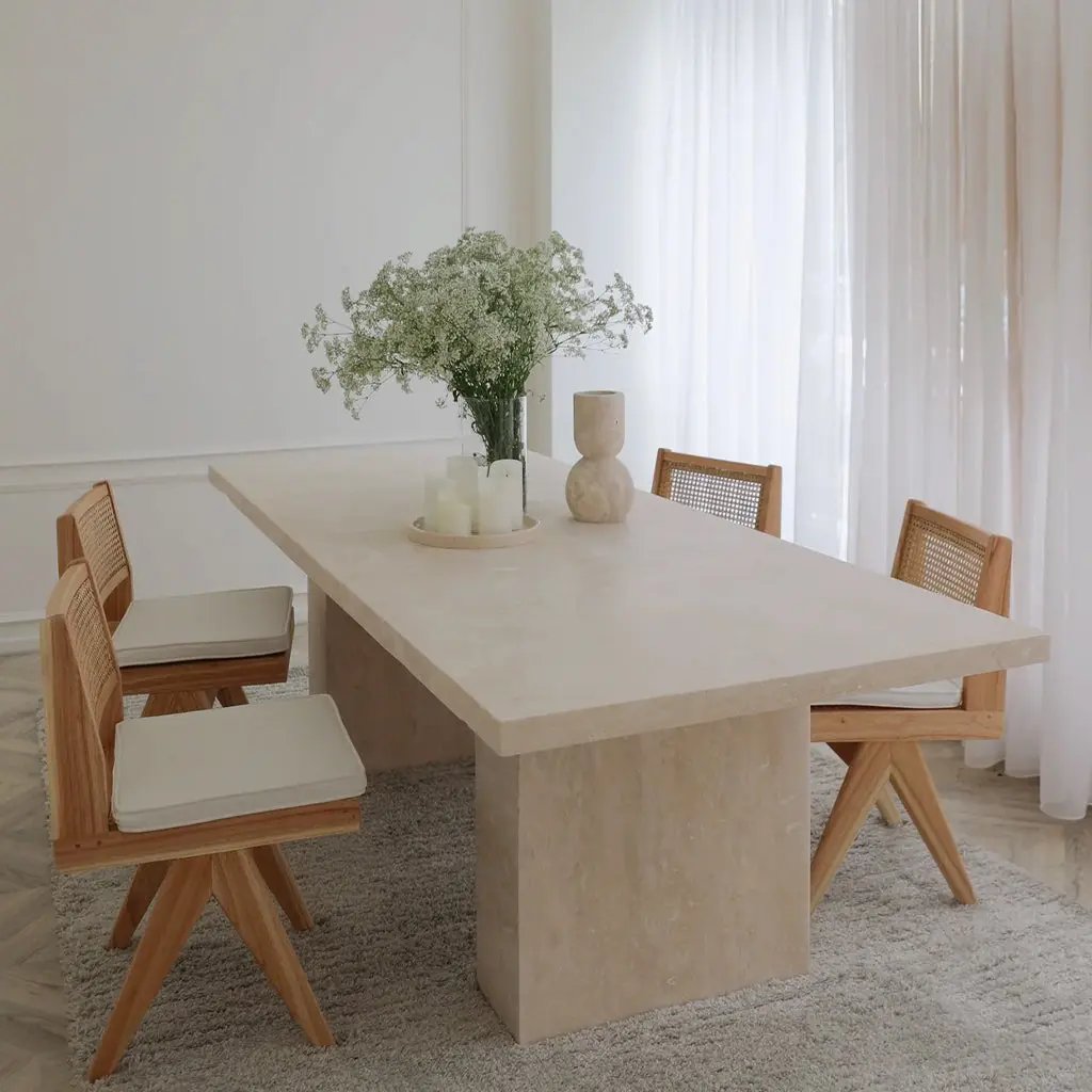 Table à Manger Rectangle en Travertin LAMYA - De 160 à 220 cm Hawali Home