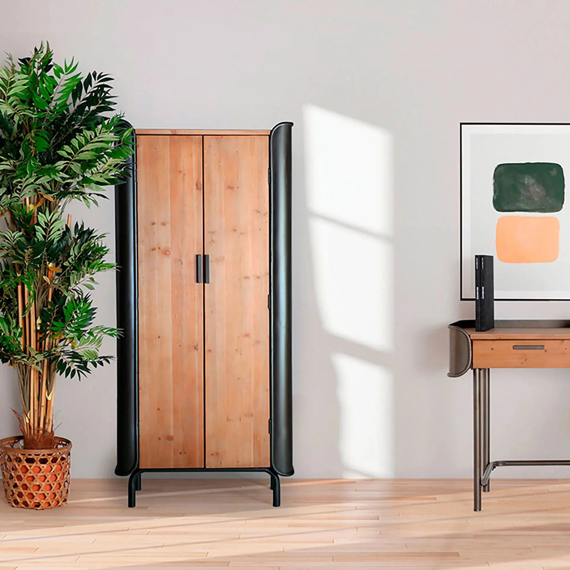 Armoire 2 Portes en Bois de Sapin et Métal BRIEC - 171 cm KODU