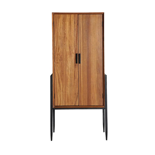Armoire 2 Portes en Bois de Sapin et Métal LAURIS - 160 cm KODU