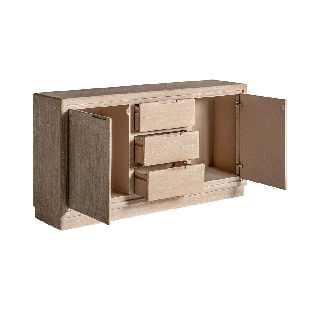 Buffet 2 Portes 3 Tiroirs en Bois Marron Clair WERLE - 150 cm KODU