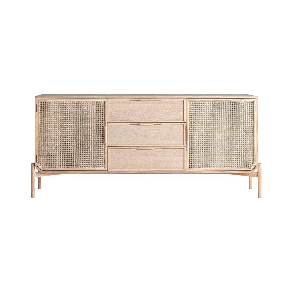 Buffet 2 Portes 3 Tiroirs en Bois de Frêne et Rotin WEURTZ - 180 cm KODU