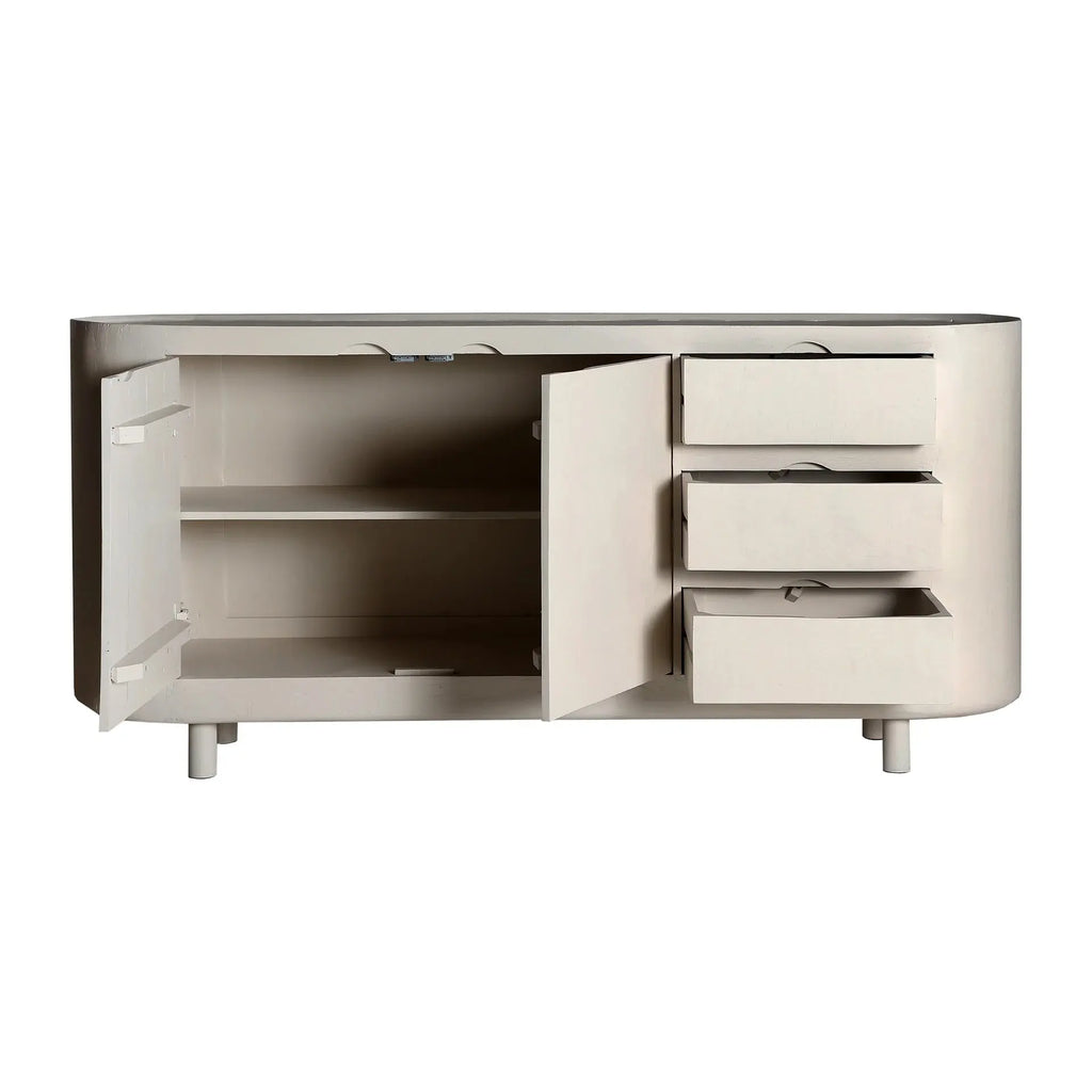 Buffet 2 Portes 3 Tiroirs en Bois de Manguier Blanc Cassé HALSUA - 170 cm KODU