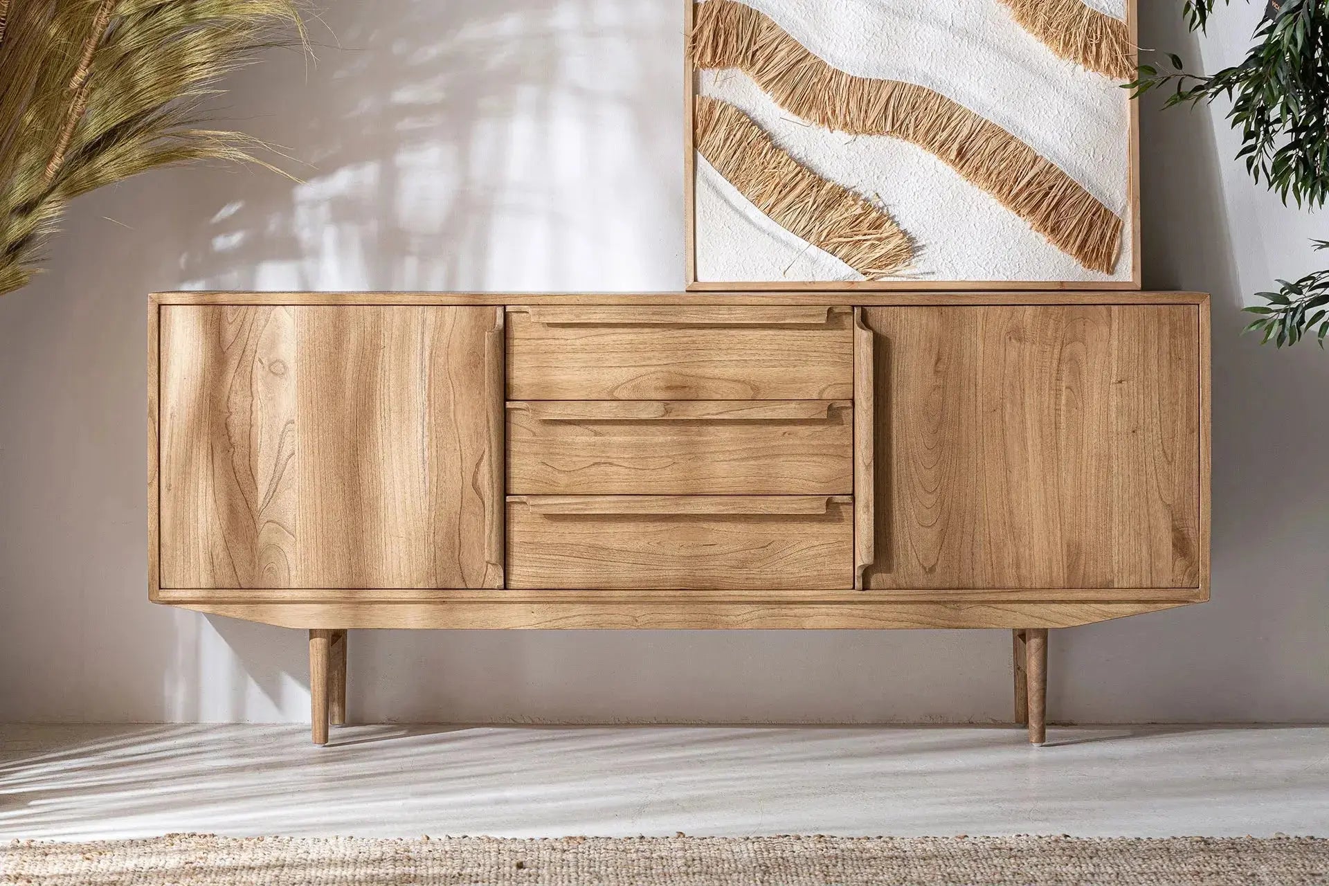 Buffet 2 Portes 3 Tiroirs en Bois de Mindi Brun NYRY - 180 cm KODU