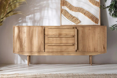 Buffet 2 Portes 3 Tiroirs en Bois de Mindi Brun NYRY - 180 cm KODU