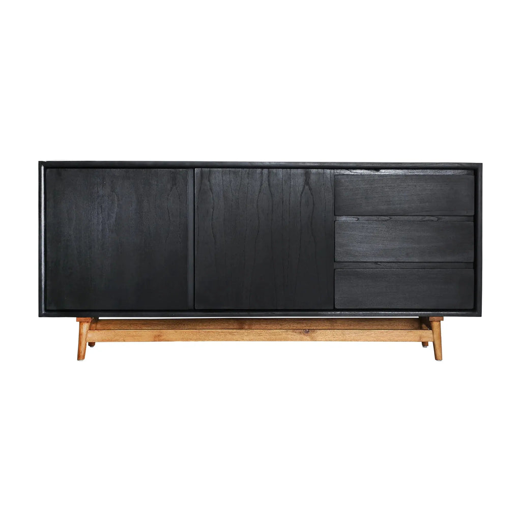 Buffet 2 Portes 3 Tiroirs en Bois de Mindi Noir THIERS - 180 cm KODU