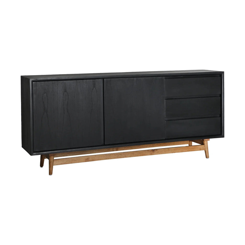 Buffet 2 Portes 3 Tiroirs en Bois de Mindi Noir THIERS - 180 cm KODU