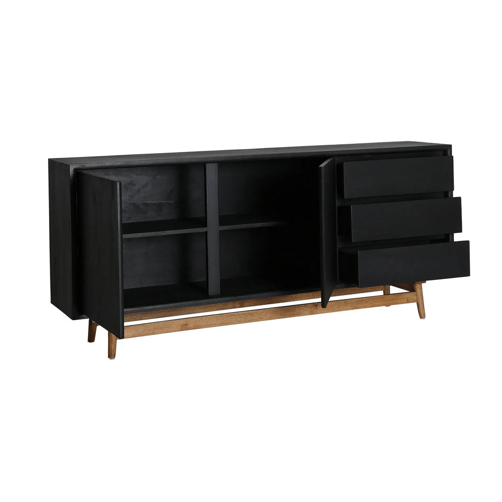 Buffet 2 Portes 3 Tiroirs en Bois de Mindi Noir THIERS - 180 cm KODU
