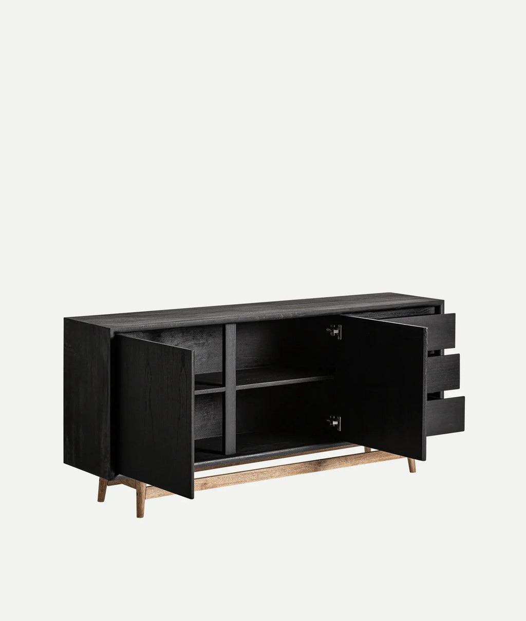Buffet 2 Portes 3 Tiroirs en Bois de Mindi Noir THIERS - 180 cm KODU