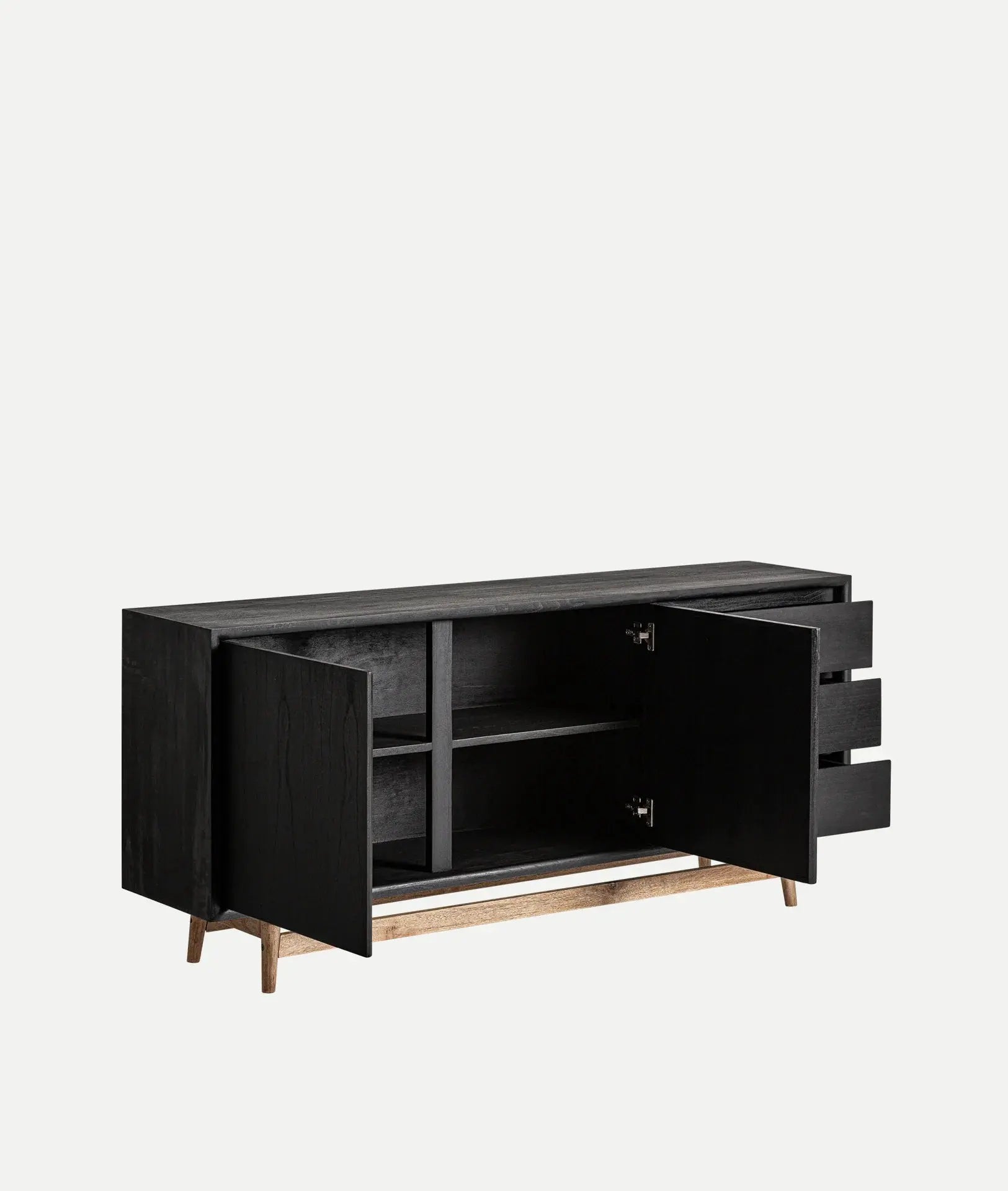Buffet 2 Portes 3 Tiroirs en Bois de Mindi Noir THIERS - 180 cm KODU