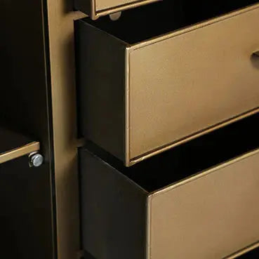 Buffet 2 Portes 4 Tiroirs en Métal Doré et Verre SPESSA - 160 cm KODU
