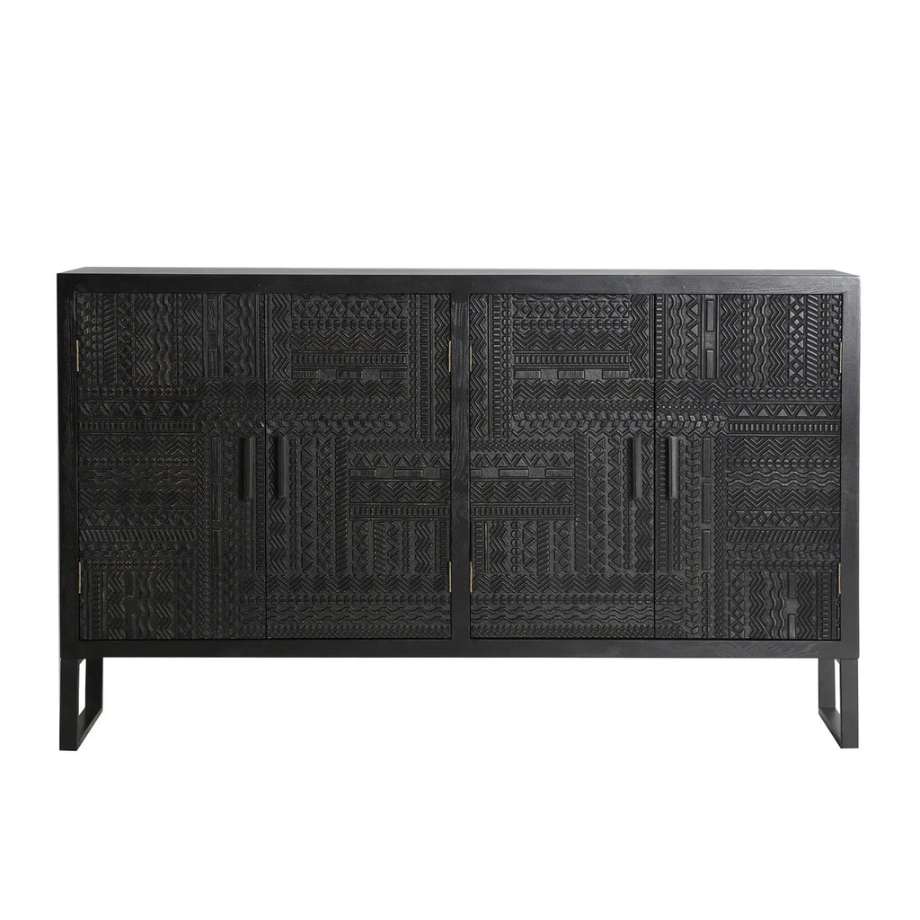 Buffet 4 Portes en Bois de Frêne Noir ANTRIM - 156 cm KODU