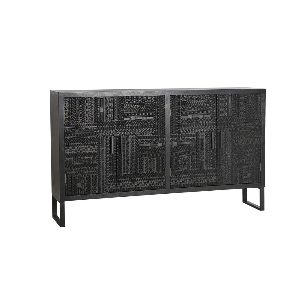 Buffet 4 Portes en Bois de Frêne Noir ANTRIM - 156 cm KODU