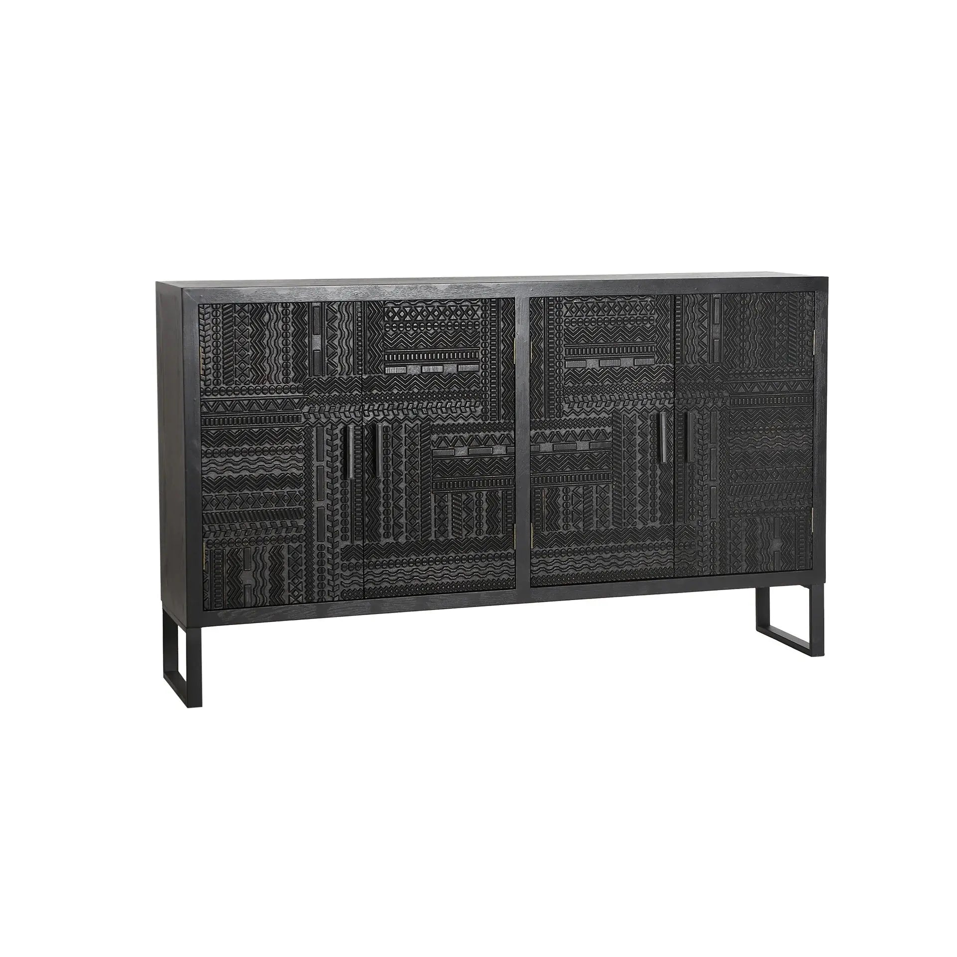Buffet 4 Portes en Bois de Frêne Noir ANTRIM - 156 cm KODU