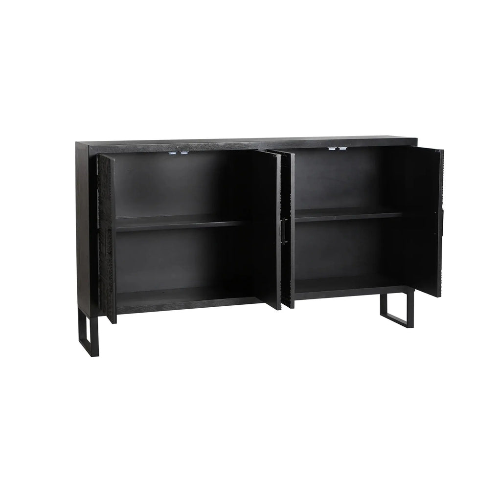 Buffet 4 Portes en Bois de Frêne Noir ANTRIM - 156 cm KODU