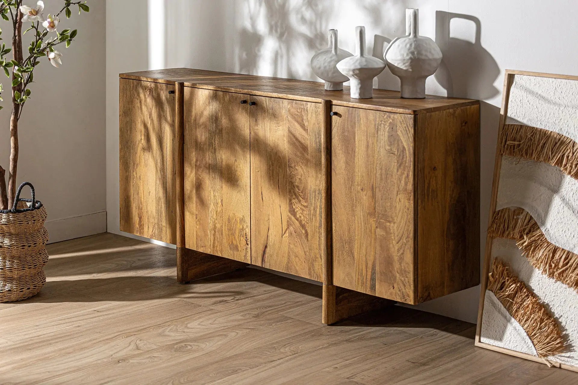 Buffet 4 Portes en Bois de Manguier Marron KOIGI - 170 cm KODU