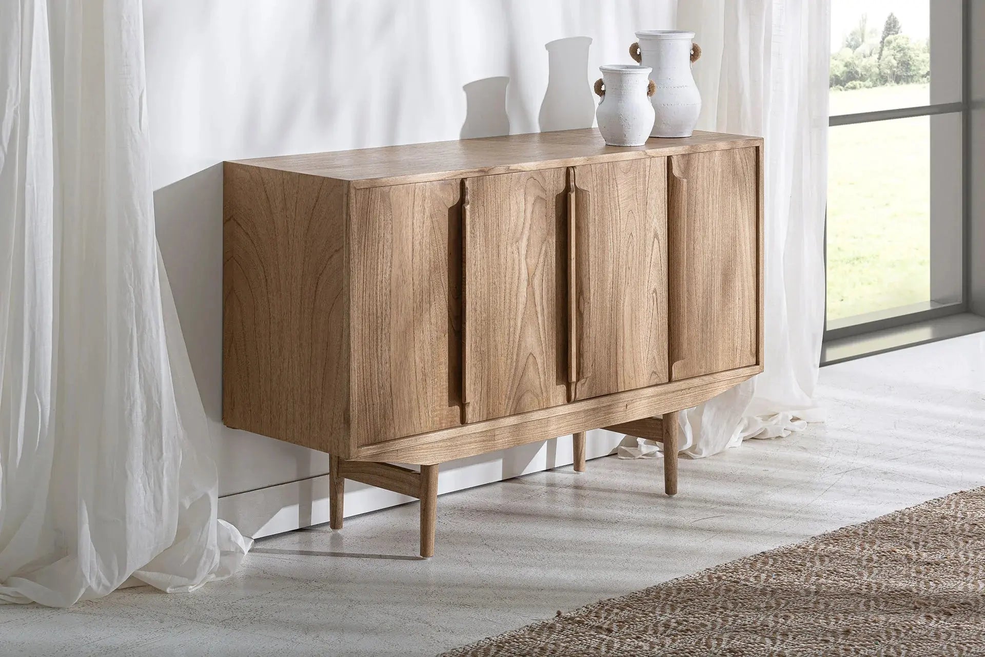 Buffet 4 Portes en Bois de Mindi Marron NYRY - 130 cm KODU