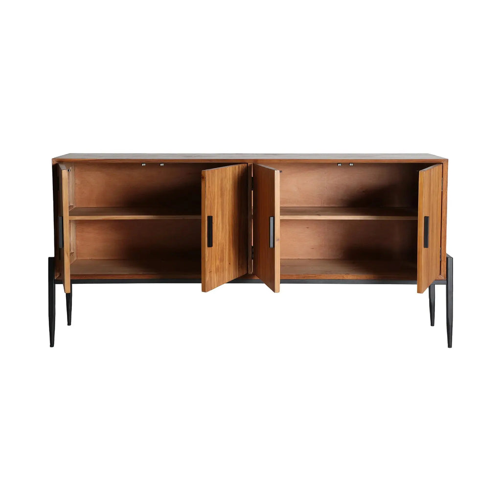 Buffet 4 Portes en Bois de Sapin et Métal LAURIS - 180 cm KODU