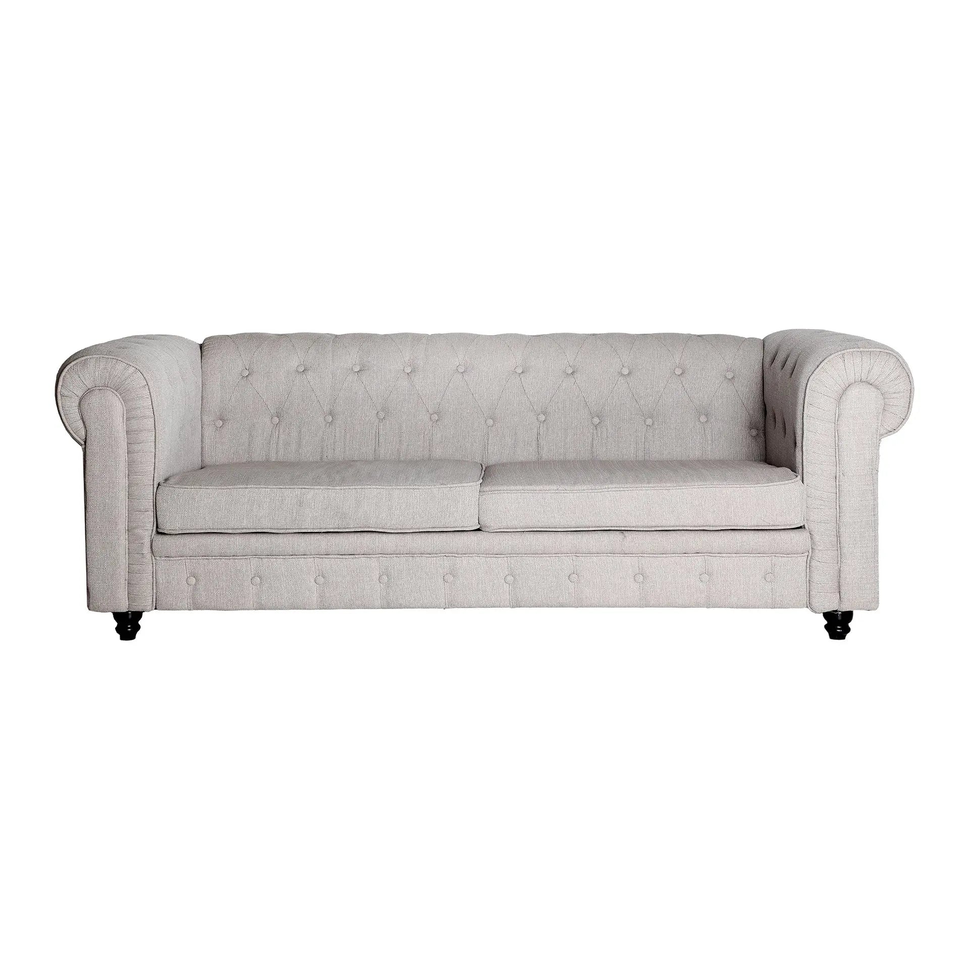 Canapé Droit 3 Places en Lin Blanc Cassé GALMIER - 81 x 210 cm KODU