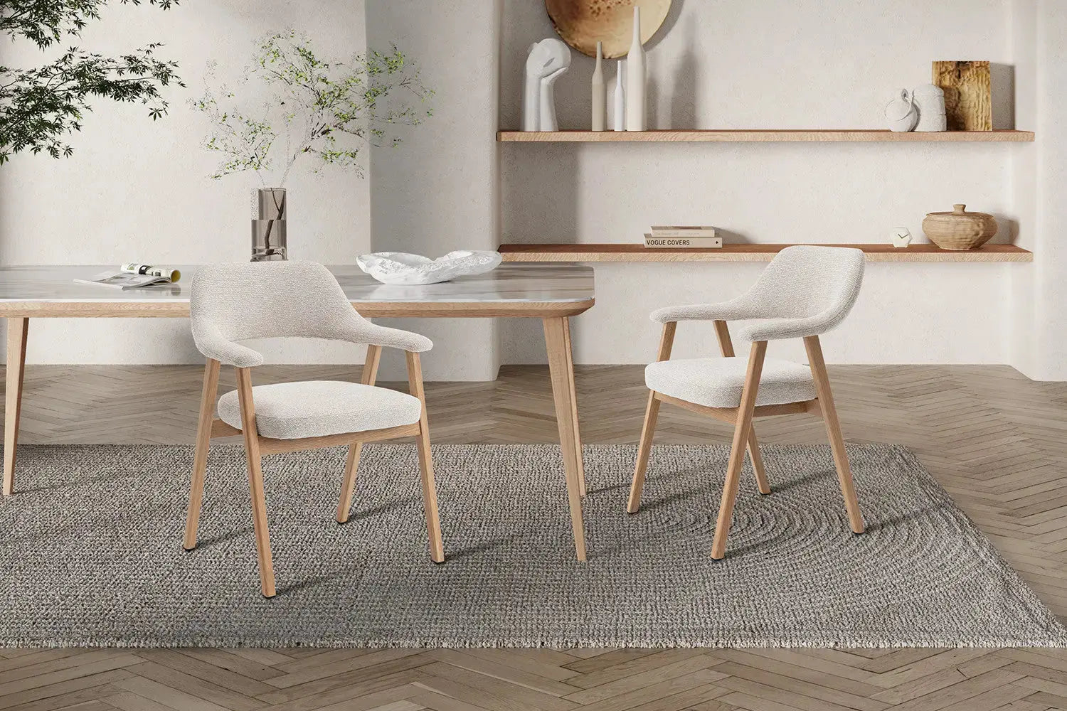 Chaise avec Accoudoirs en Bois de Chêne Massif Beige MIA - 64 x 59.5 cm Rousseau