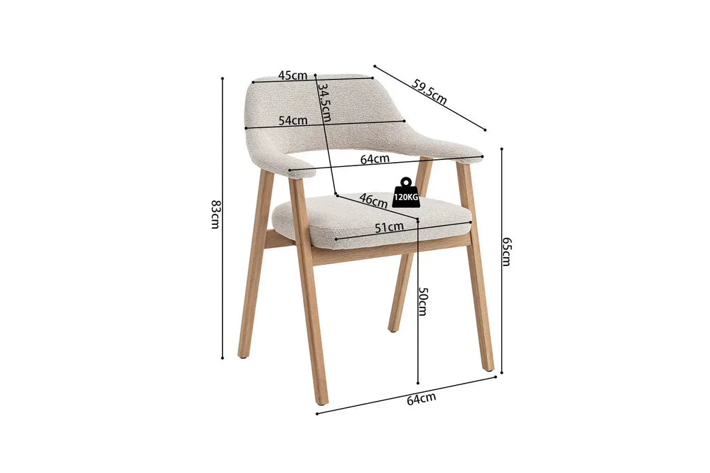 Chaise avec Accoudoirs en Bois de Chêne Massif Beige MIA - 64 x 59.5 cm Rousseau