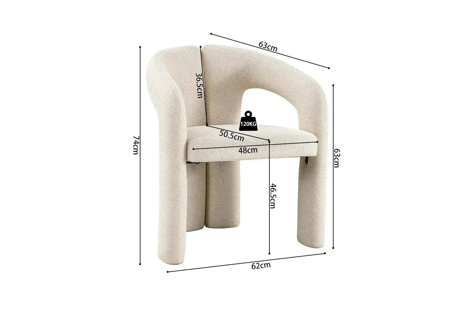 Chaise avec Accoudoirs en Tissu LANA - 63 x 62 cm Rousseau