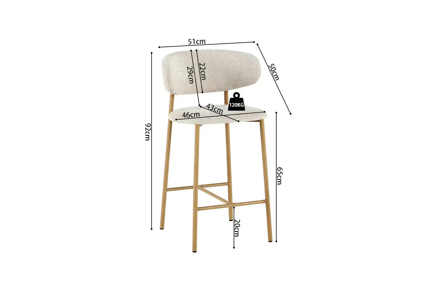 Chaise de Bar Effet Bois Naturel LIVIA - 51 x 50 cm Rousseau