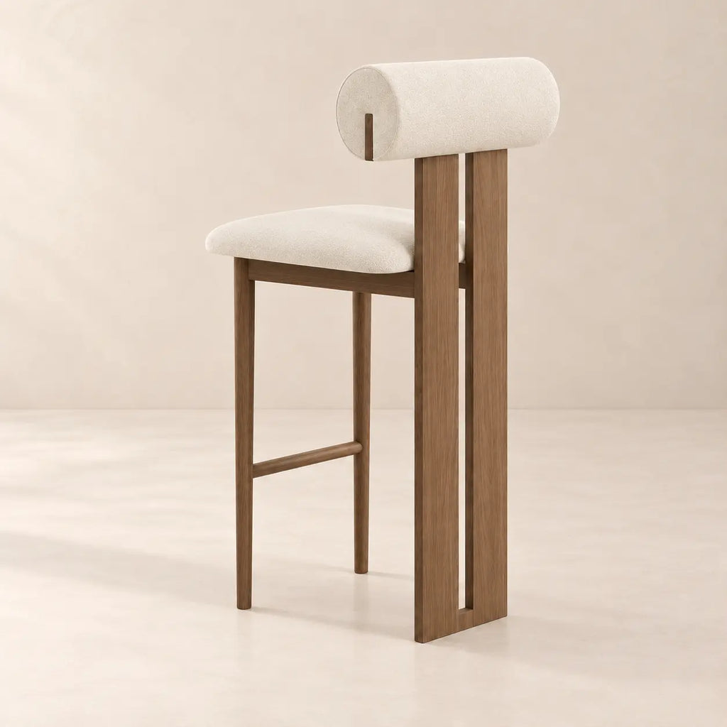 Chaise de bar BETTY en bois massif et tissu