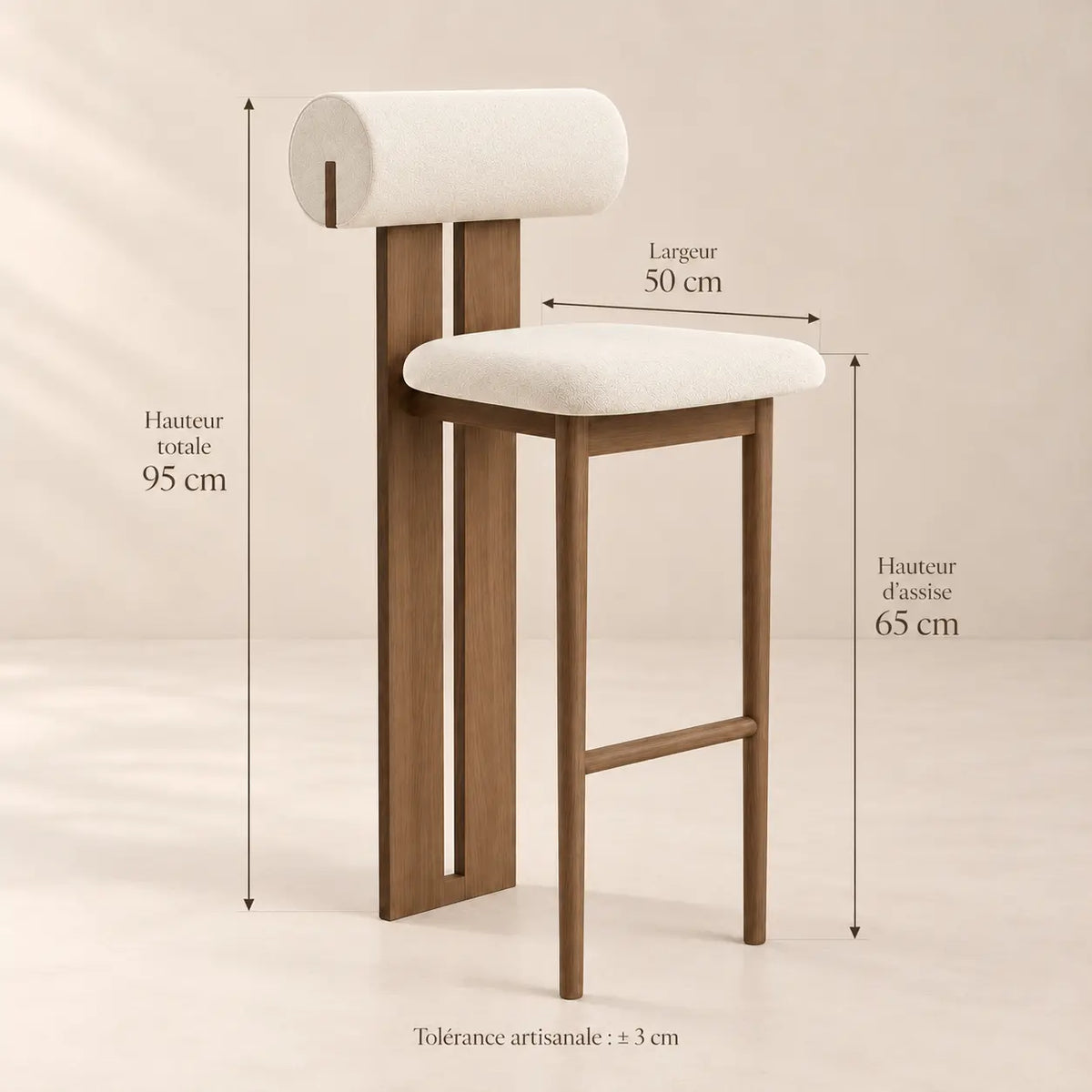 Tabouret de bar bois BETTY avec dossier, assise 65 ou 75 cm