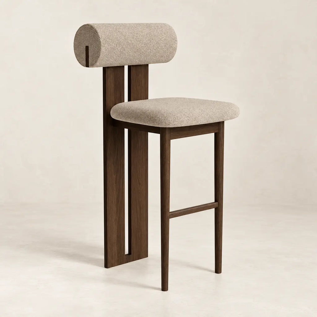 Chaise de bar BETTY, pieds en bois chêne, hêtre, noyer ou noir