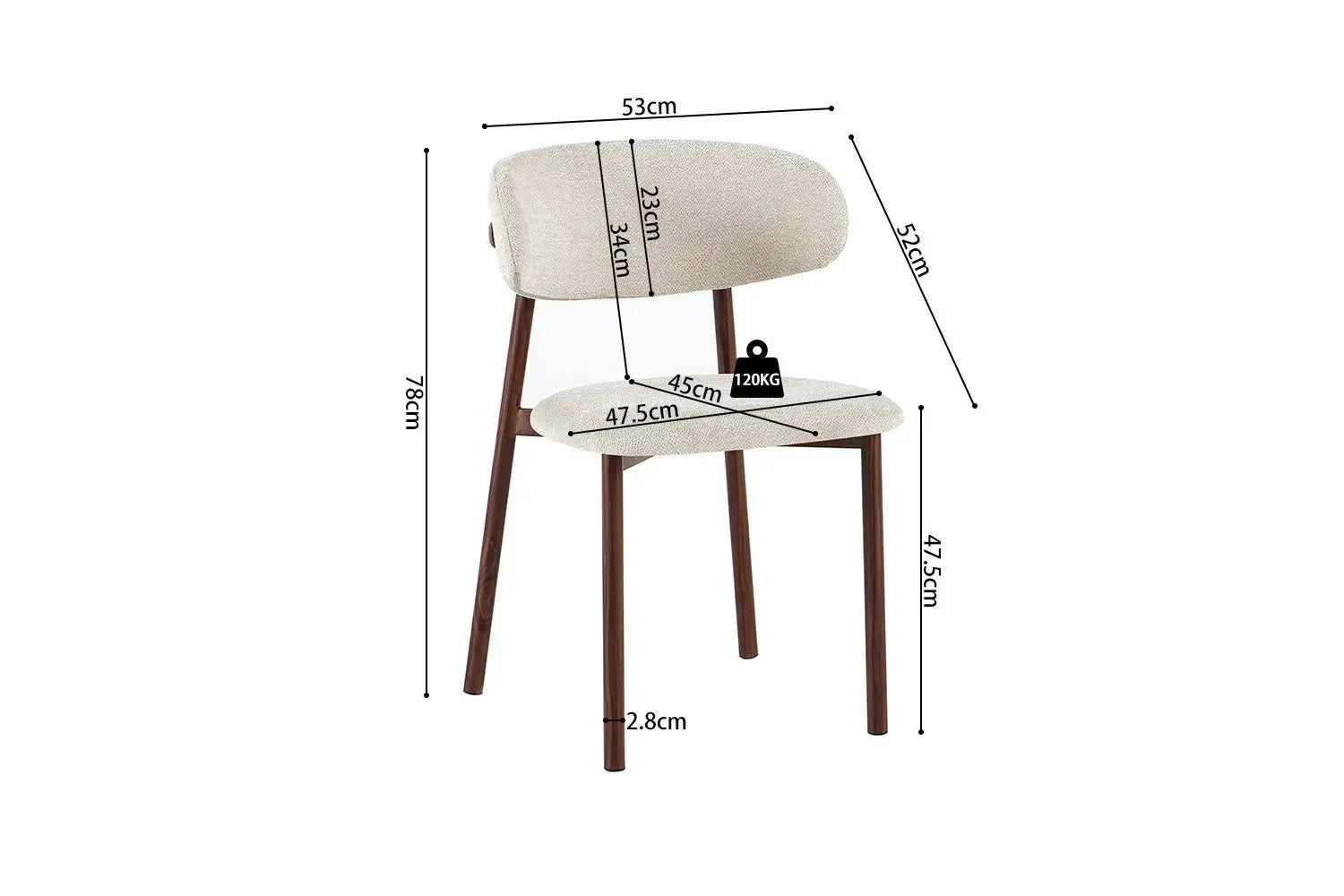 Chaise de Salle à Manger Effet Noyer INAYA - 53 x 52 cm Rousseau