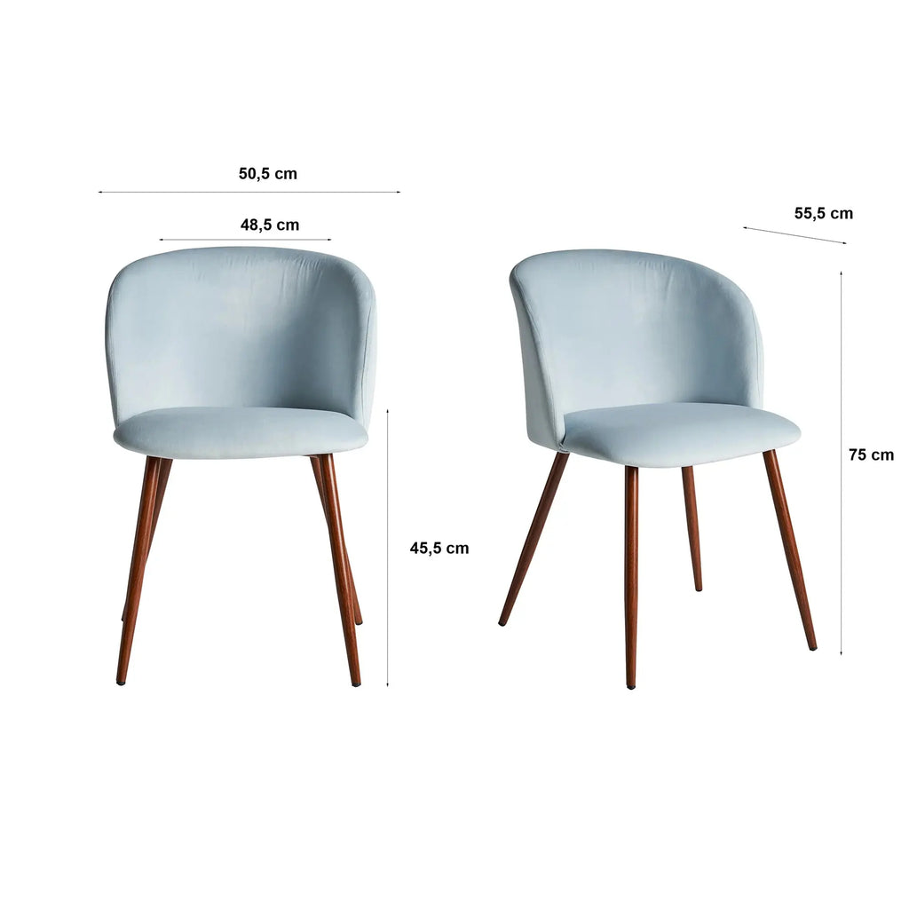 Chaise de Salle à Manger Tissu Velours Bleu Clair LULA - 50 x 55 cm KODU