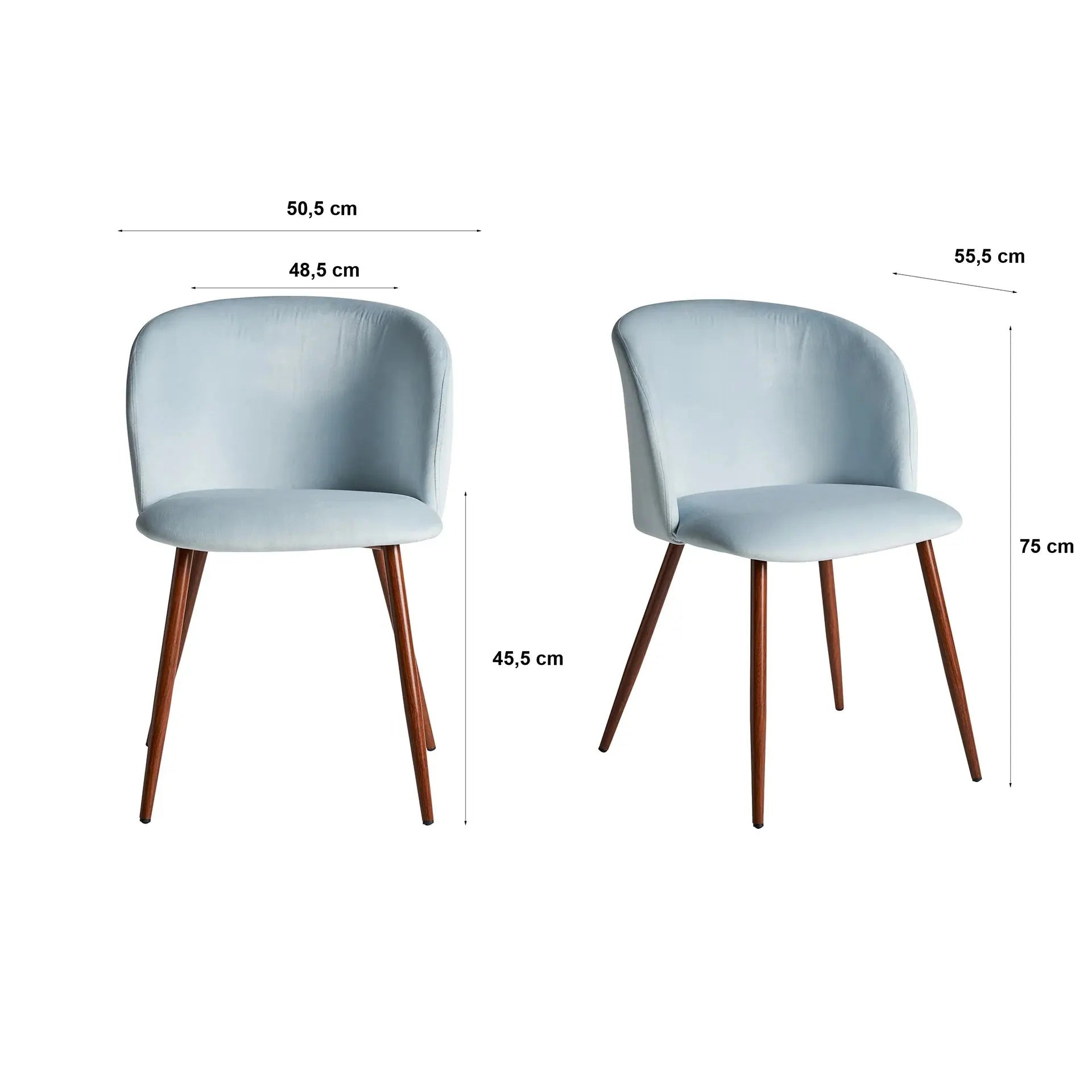 Chaise de Salle à Manger Tissu Velours Bleu Clair LULA - 50 x 55 cm KODU