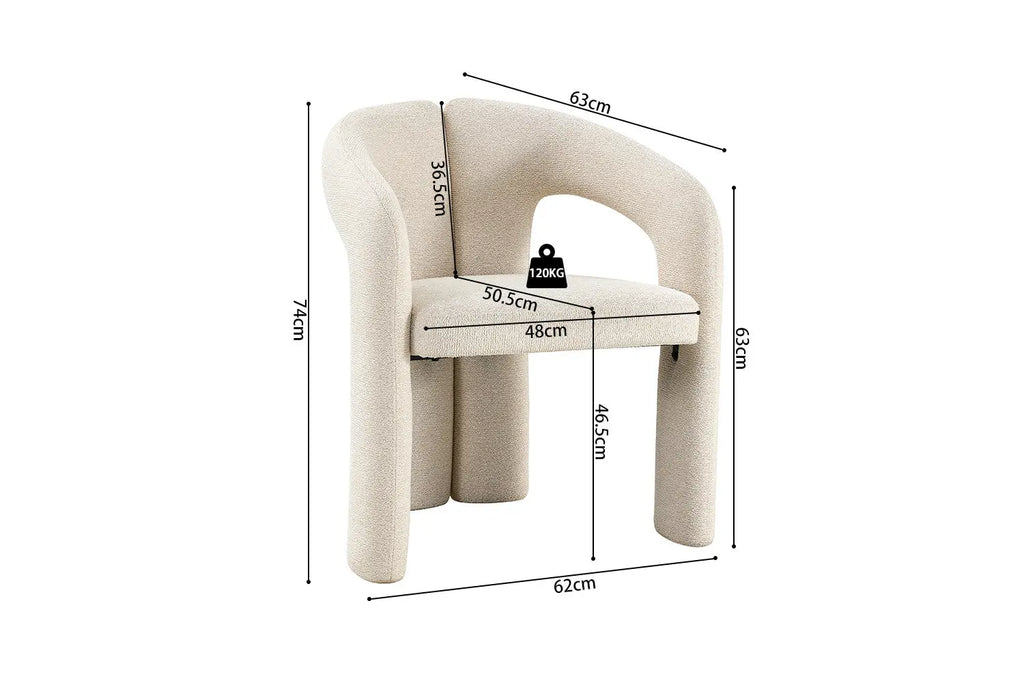 Chaise de Salle à Manger avec Accoudoirs en Tissu LANA - 63 x 62 cm Rousseau