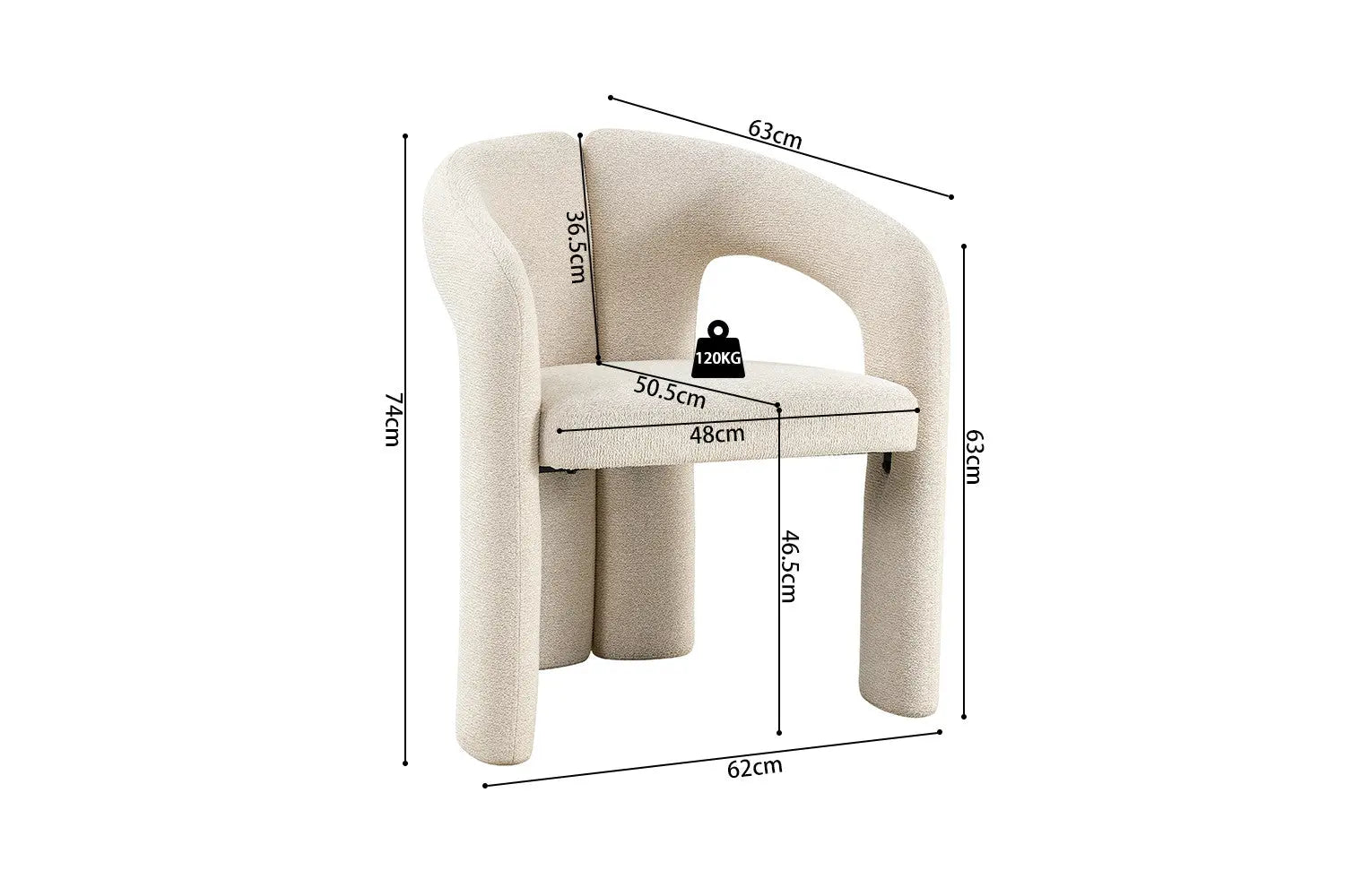 Chaise de Salle à Manger avec Accoudoirs en Tissu LANA - 63 x 62 cm Rousseau