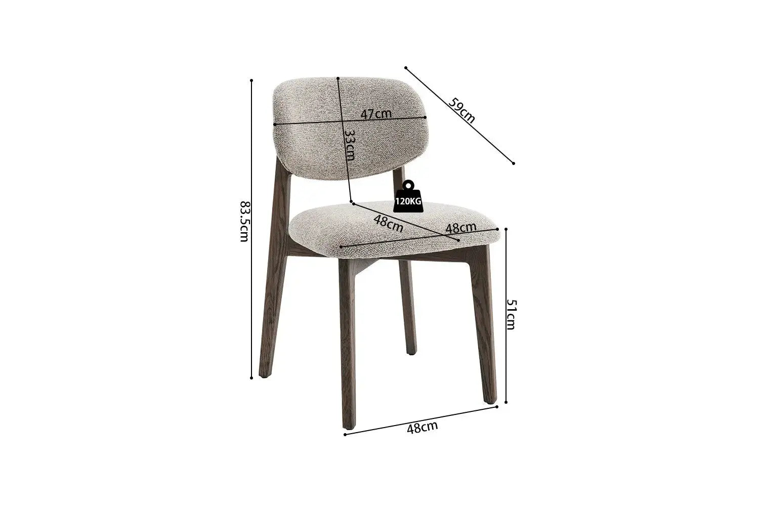 Chaise de Salle à Manger en Bois de Chêne Foncé Tissu Couleur Sable THEA Rousseau