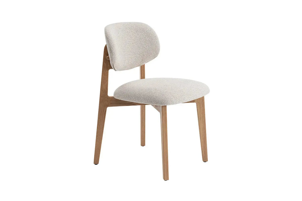 Chaise de Salle à Manger en Bois de Chêne Naturel Tissu Couleur Beige LEA Rousseau