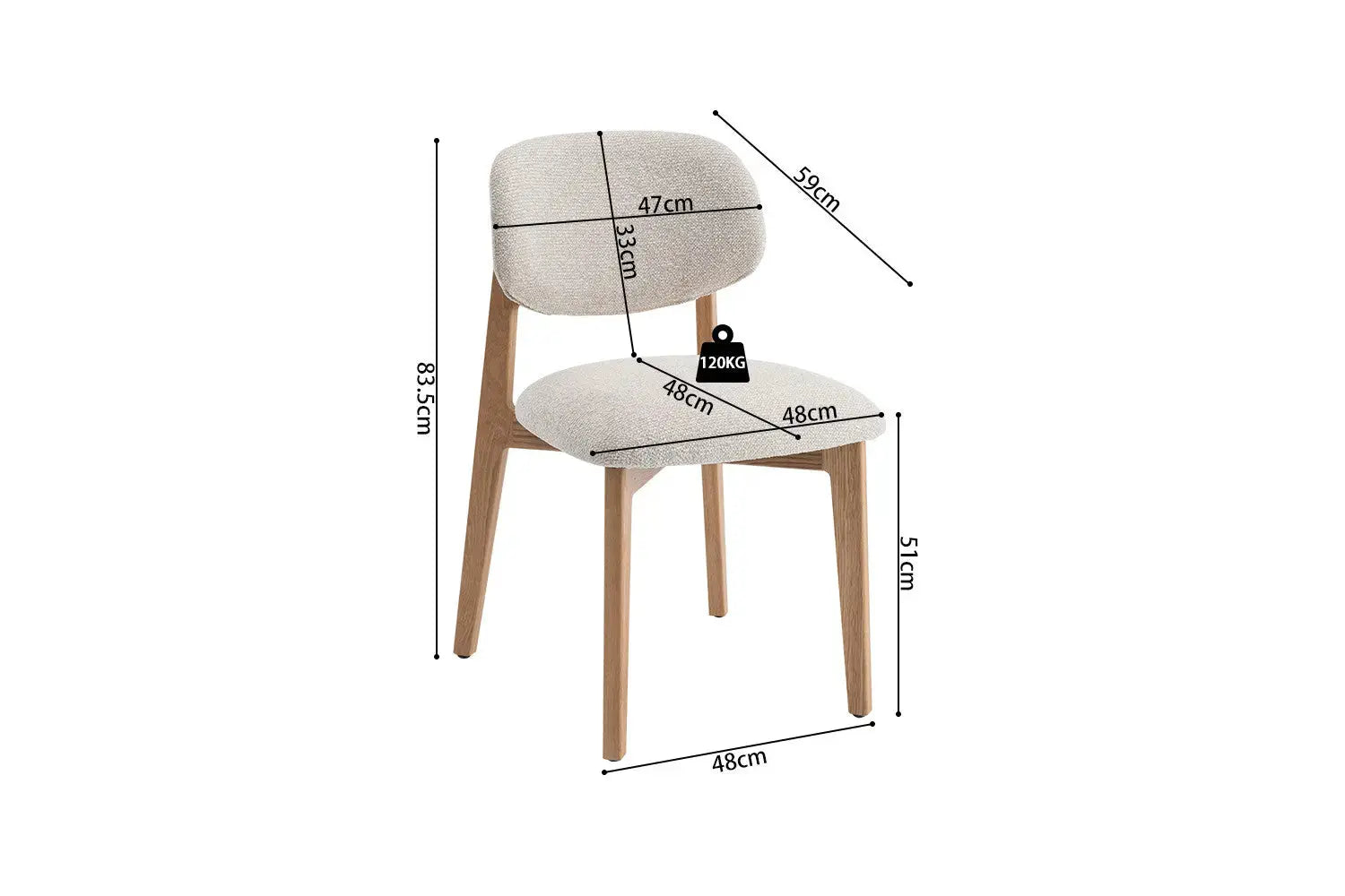 Chaise de Salle à Manger en Bois de Chêne Naturel Tissu Couleur Beige LEA Rousseau
