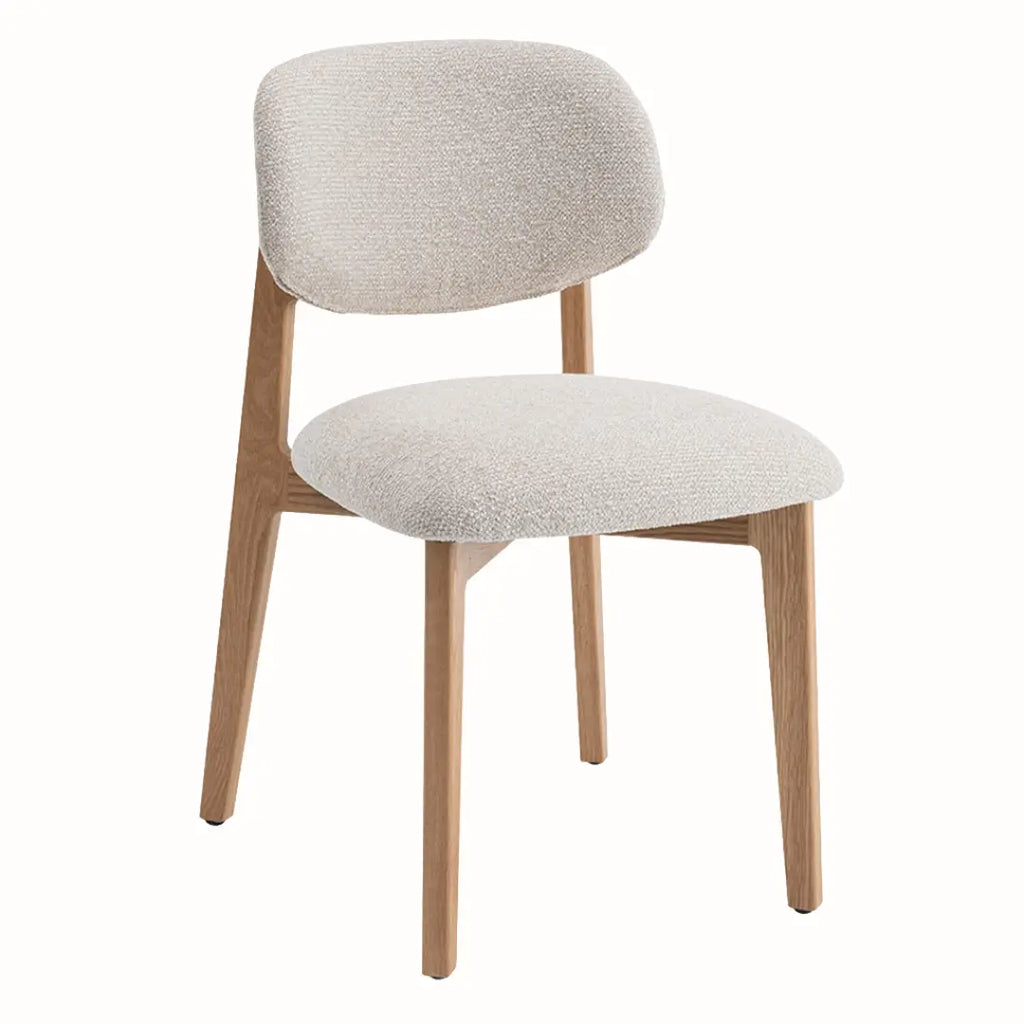 Chaise de Salle à Manger en Bois de Chêne Naturel Tissu Couleur Beige LEA Rousseau