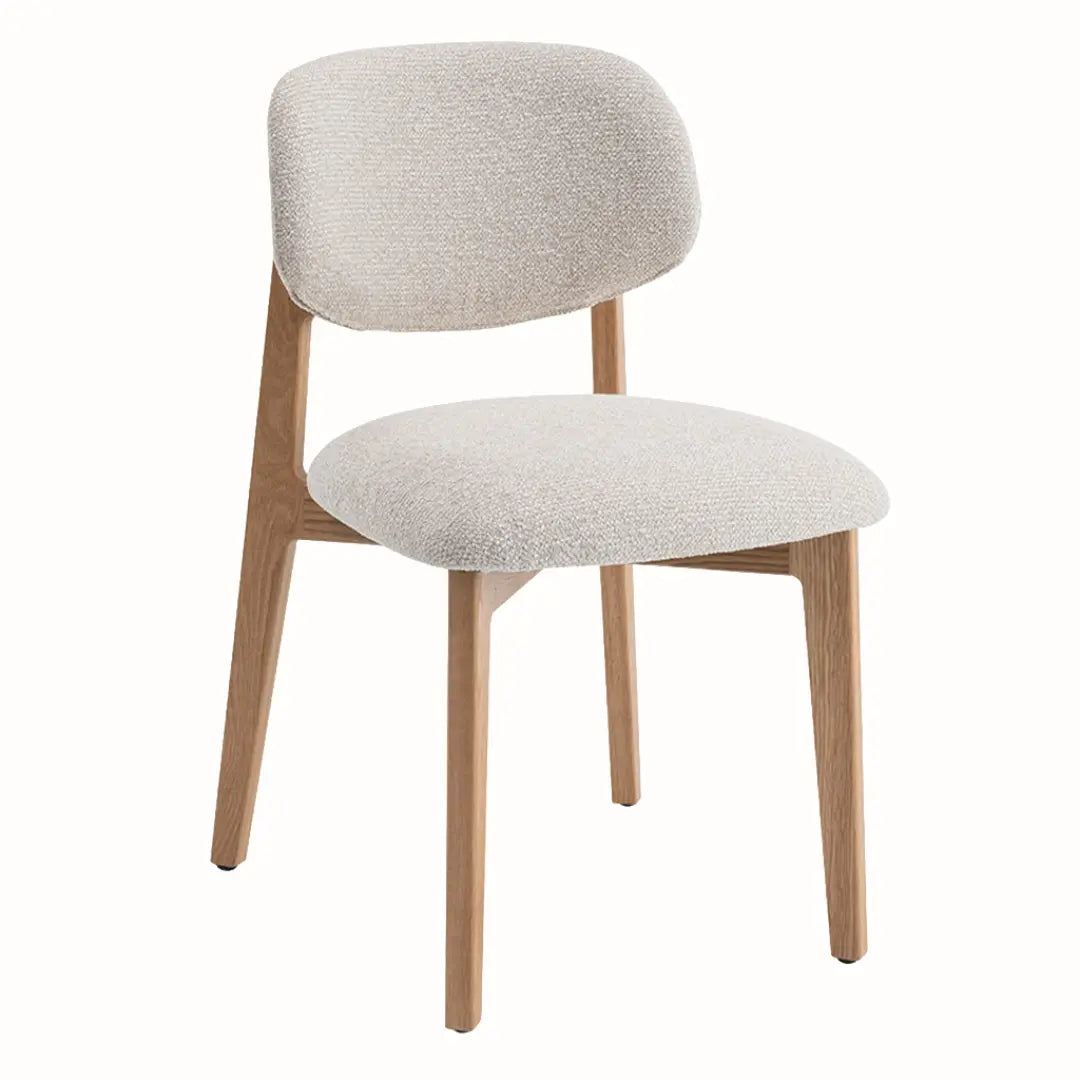 Chaise de Salle à Manger en Bois de Chêne Naturel Tissu Couleur Beige LEA Rousseau