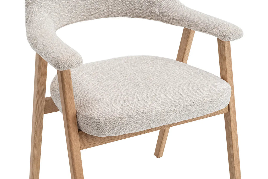 Chaise en Bois Massif avec Accoudoirs Tissu Beige MIA - 64 x 59.5 cm Rousseau