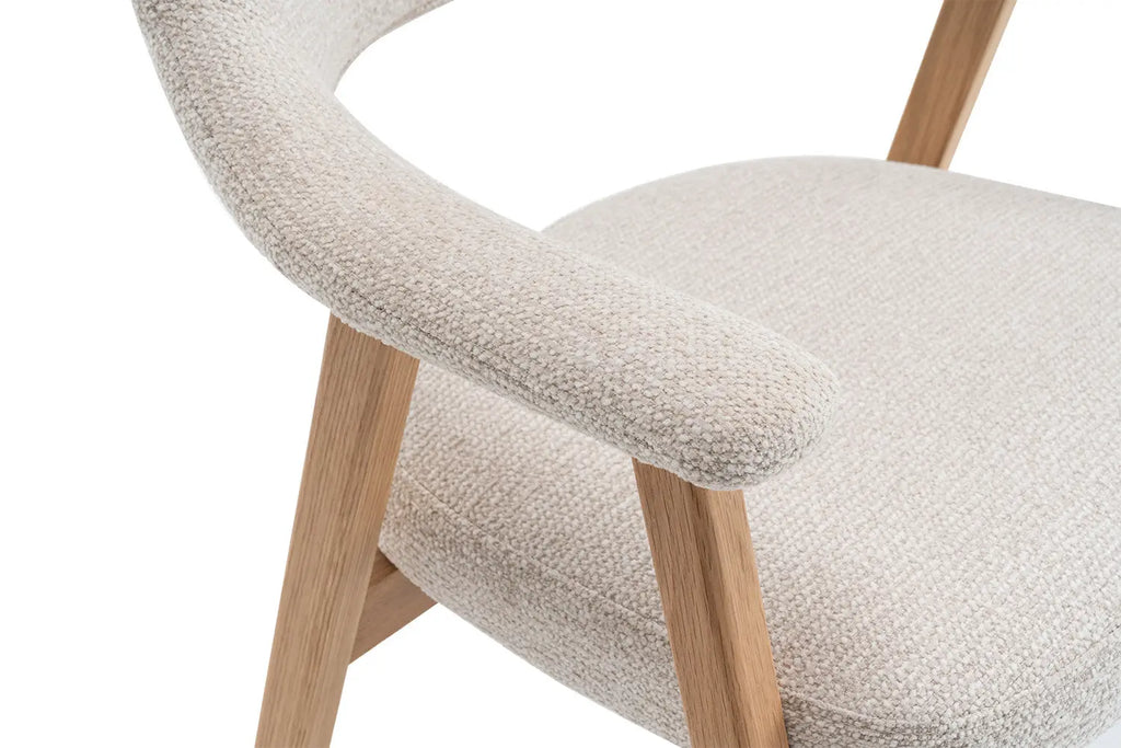 Chaise en Bois Massif avec Accoudoirs Tissu Beige MIA - 64 x 59.5 cm Rousseau